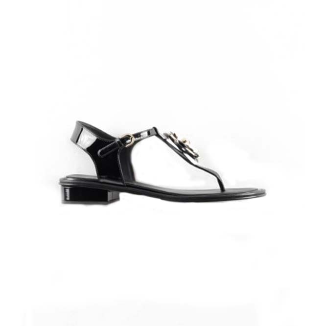 CHANEL SANDALS 		PATENT CALFSKIN & METAL			BLACK G39165 X56607 K4426